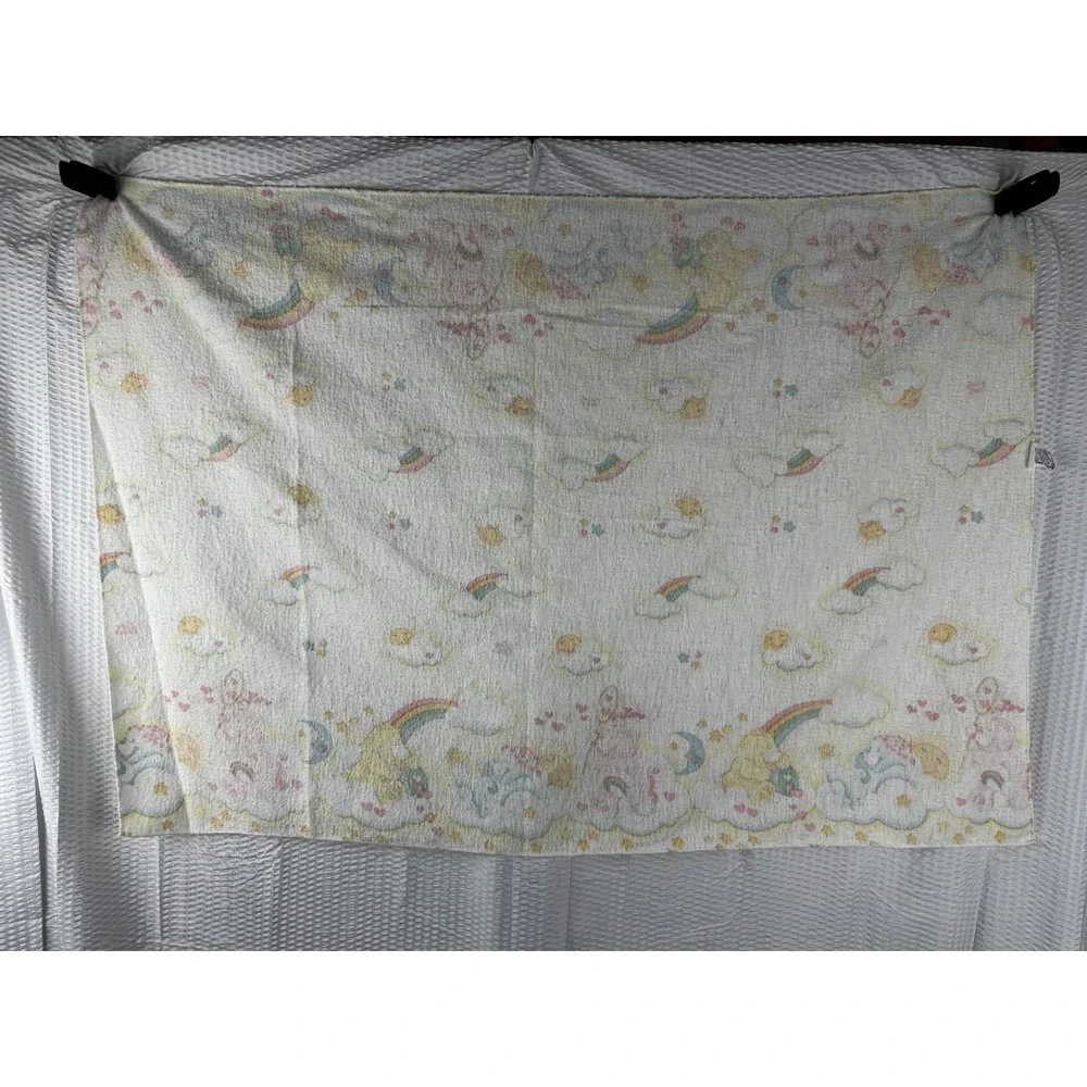 1983 Care Bears Baby‎ Blanket Colorful Rainbow & Cloud Soft Throw - Picture 6 of 7